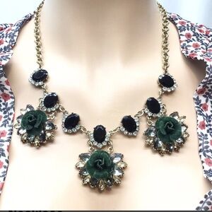 Elegant Green and Black Floral Necklace
